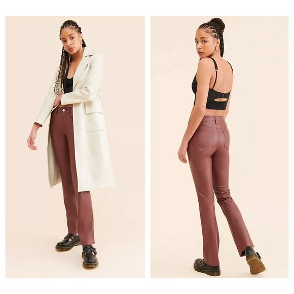 ANTHROPOLOGIE x PILCRO Yaya Mid-Rise Vegan Leather Pants Maroon Sz 33 Tall {G1} - Picture 1 of 6